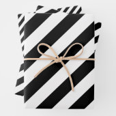 Zwart en Wit Verschillende Maten Diagonale Strepen Inpakpapier Vel (In situ)