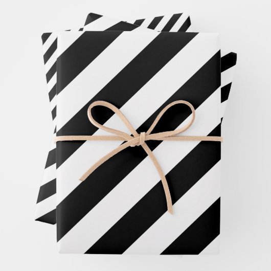 Zwart en Wit Verschillende Maten Diagonale Strepen Inpakpapier Vel (In situ)