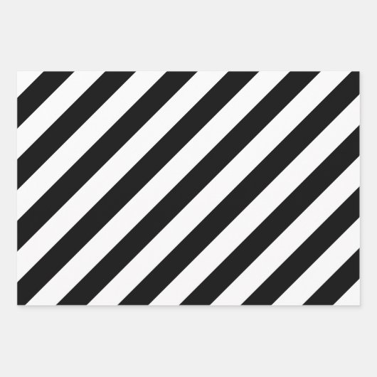 Zwart en Wit Verschillende Maten Diagonale Strepen Inpakpapier Vel (Voorkant)