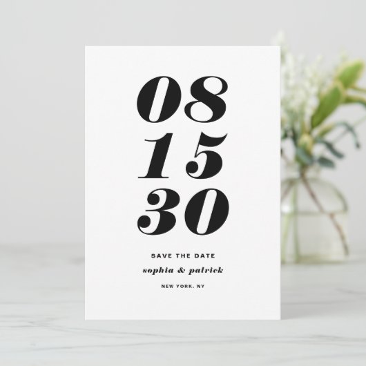 Zwart en wit vet cursief lettertype save the date (Staand voorkant)