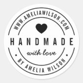 Zwart en Wit Vet Handgemaakt Met Liefdeshart Ronde Sticker (Voorkant)