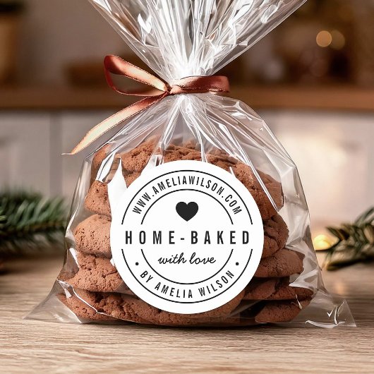 Zwart en Wit Vet Thuisgebakken Met Liefdeshart Ronde Sticker