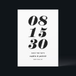 Zwart en Wit Vette Cursieve Typografie Save The Date<br><div class="desc">Maak uw trouwdatum bekend met deze Save the Date kaart met een opvallende,  retro typografie die uw trouwdatum benadrukt. Met een vrolijke vintage sfeer is het perfect voor koppels die iets willen dat een beetje anders is en veel persoonlijkheid heeft.</div>