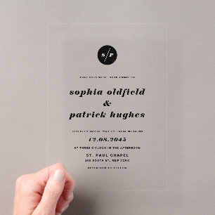 Zwart en Wit Vette Cursive Typografie Trouwfeest Acryl Uitnodigingen