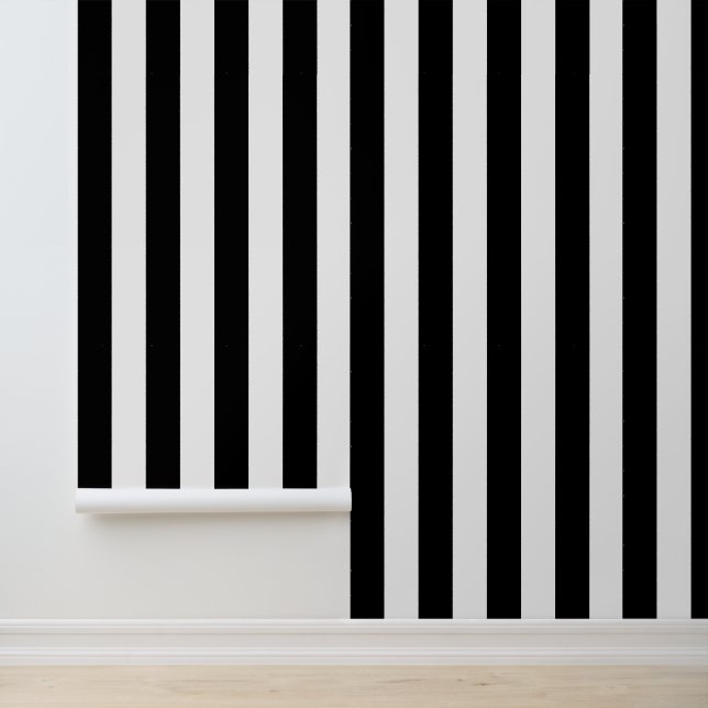 Zwart en wit vette verticale strepen behang (Applicatie)