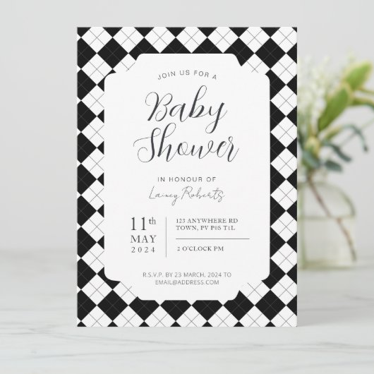 Zwart en Wit Vierkant Argyle Geslacht Neutraal Kaart (Staand voorkant)