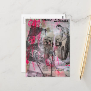 Zwart en wit vintage houtbewerking met roze briefkaart