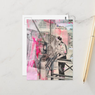 Zwart en wit vintage houtbewerking met roze briefkaart