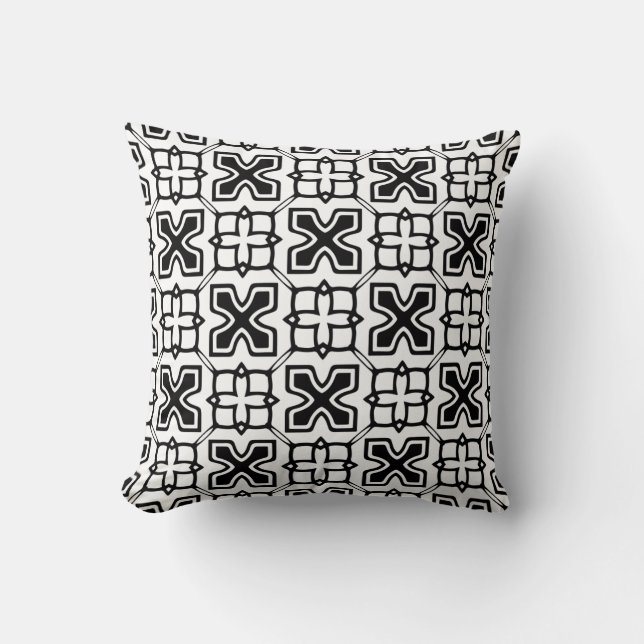Zwart en Wit Vintage Kussen (Voorkant)