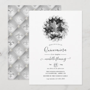 Zwart en wit vintage Quinceañera uitnodiging