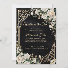 Zwart en wit Waterverf Bloemen Huwelijk  Kaart