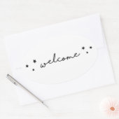 Zwart en wit welkom kalligrafie. Modern eenvoudig Ovale Sticker (Envelop)