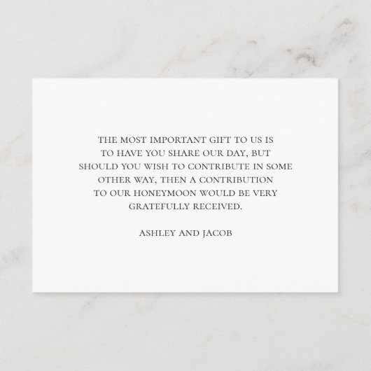 Zwart en wit wensen het goed. Botanische bruiloft Informatiekaartje (Achterkant)