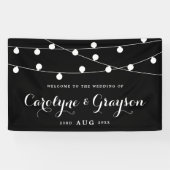 Zwart en wit | Whimsical Fairy Lights Wedding Spandoek (Horizontaal)