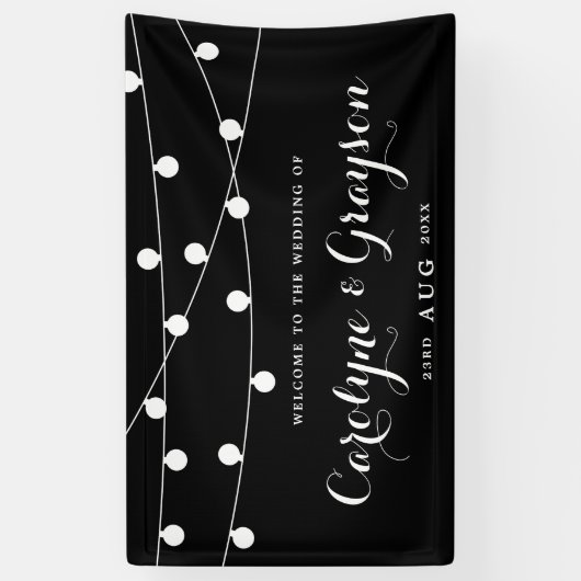 Zwart en wit | Whimsical Fairy Lights Wedding Spandoek (Verticaal)
