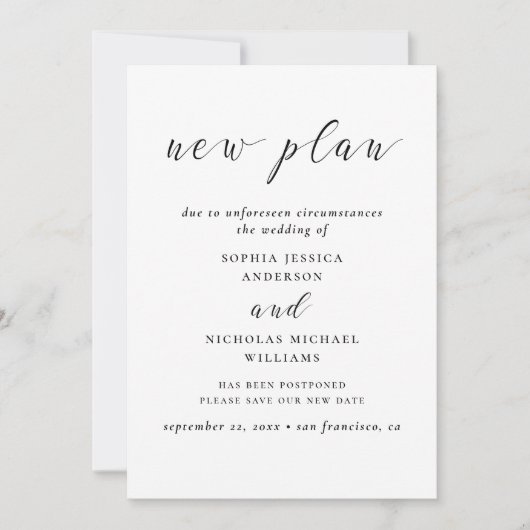 Zwart en wit Wijzig de datum. Modern Nieuw plan Save The Date (Voorkant)