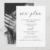 Zwart en wit Wijzig de datum. Modern Nieuw plan Save The Date (Voorkant / Achterkant)