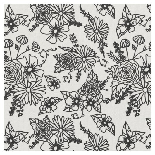 Zwart en Wit Wildflower Stof (Close Up)