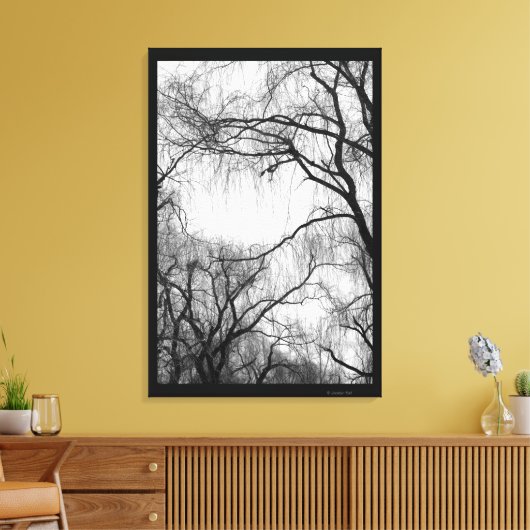 Zwart en wit Willow Tree Branden Canvas afdrukken (Insitu (Woonkamer))