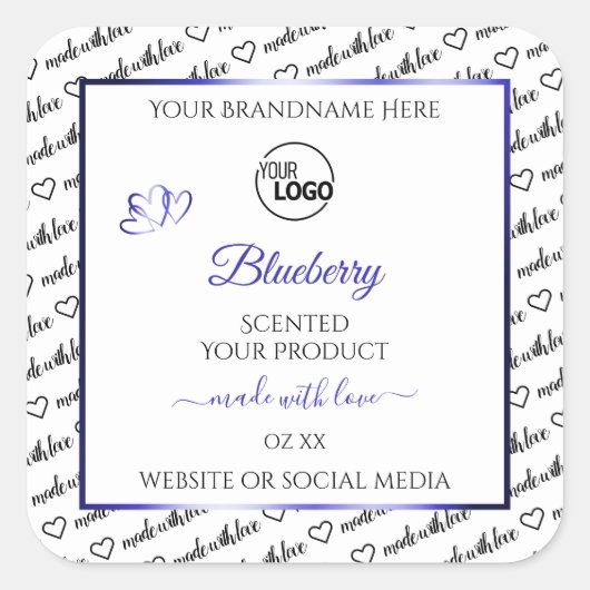 Zwart en wit Word Cloud Label Blauw Logo (Voorkant)