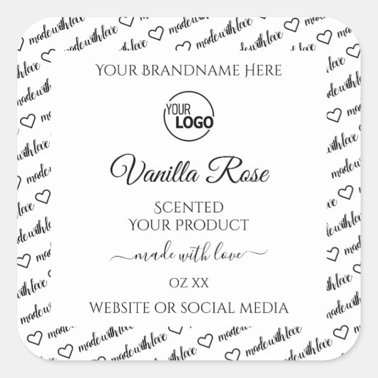 Zwart en wit Word Cloud Label met Logo (Voorkant)