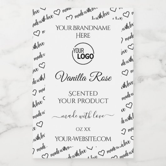 Zwart en wit Word Cloud Label met Logo Voedselcontainer Etiket (Enkel label)