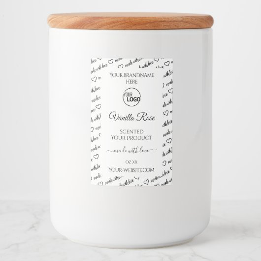 Zwart en wit Word Cloud Label met Logo Voedselcontainer Etiket (Voorkant)