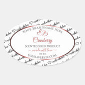 Zwart en wit Word Cloud Productlabel Rood hart Ovale Sticker (Voorkant)