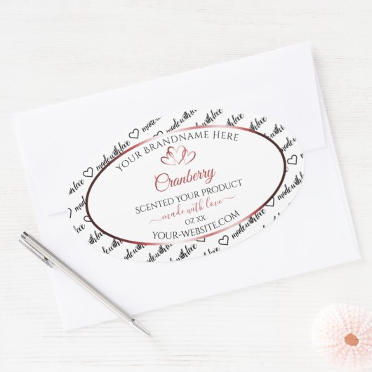 Zwart en wit Word Cloud Productlabel Rood hart Ovale Sticker (Envelop)