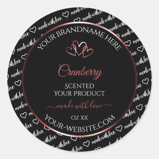 Zwart en wit Word Cloud Productlabel Rood hart Ronde Sticker (Voorkant)