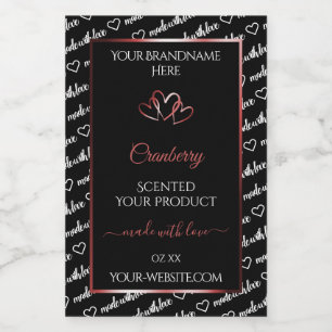 Zwart en wit Word Cloud Productlabel Rood hart Voedselcontainer Etiket