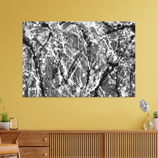 ZWART EN WIT XLVIII - Action painting - Canvas Afdruk (Insitu (Woonkamer))