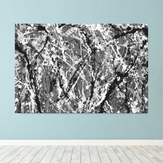ZWART EN WIT XLVIII - Action painting - Canvas Afdruk (Insitu (Houten vloer))