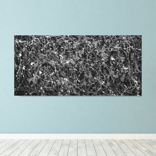 ZWART EN WIT XVII - Action painting -Abstract- Canvas Afdruk (Insitu (Houten vloer))