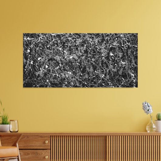 ZWART EN WIT XVII - Action painting -Abstract- Canvas Afdruk (Insitu (Woonkamer))