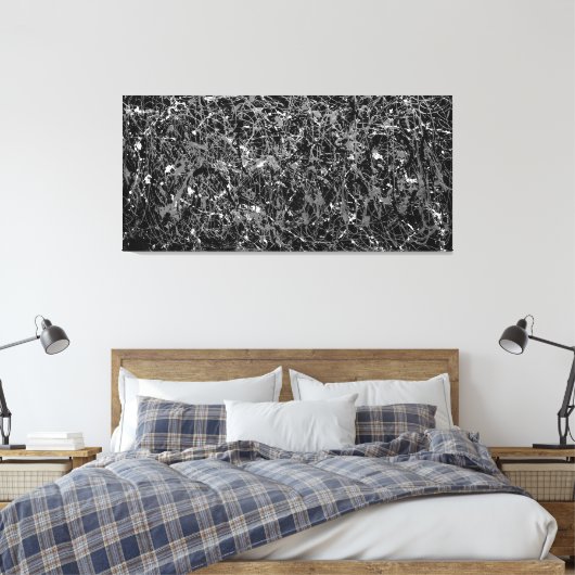 ZWART EN WIT XVII - Action painting -Abstract- Canvas Afdruk (Insitu (Slaapkamer))