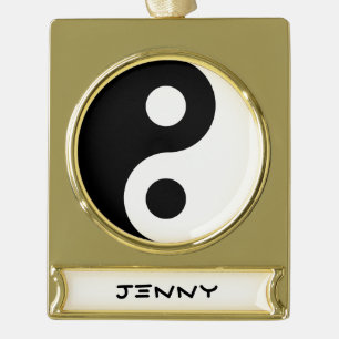Zwart en Wit Yin Yang Verguld Banner Ornament