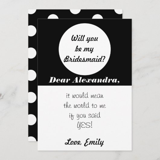 Zwart en wit zal je mijn bruidsmeisje zijn kaart (Voorkant / Achterkant)