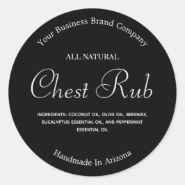 Zwart en wit zalf koude rub productlabel ronde sticker