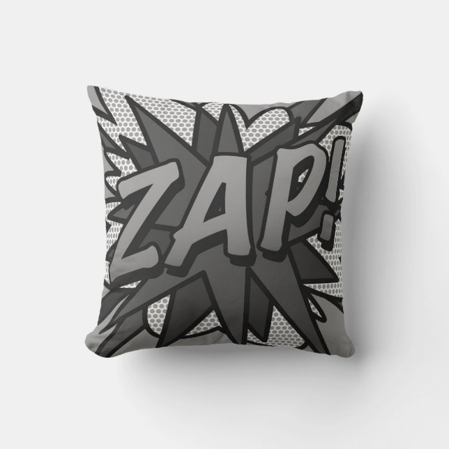 Zwart en Wit ZAP POW Leuke Retro Stripboek Kussen (Voorkant)