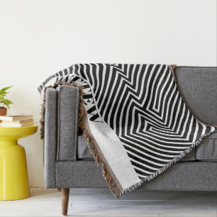 Zwart en Wit Zebra Patroon Modern Monogram Deken