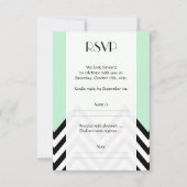 Zwart en wit zigzag patroon, groen, bruiloft RSVP kaartje (Voorkant)