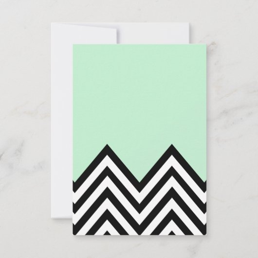 Zwart en wit zigzag patroon, groen, bruiloft RSVP kaartje (Achterkant)