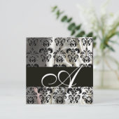 ZWART EN WIT ZIJDE DAMAST STOF MONOGRAM , wit Kaart (Staand voorkant)