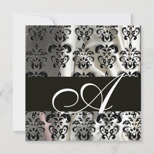 ZWART EN WIT ZIJDE DAMAST STOF MONOGRAM , wit Kaart (Voorkant)