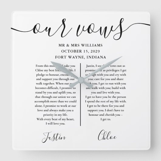 Zwart en wit zijn en haar bruiloft geloften vierkante klok (Voorkant)