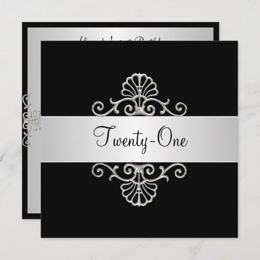 Zwart en wit zilver 21e verjaardag kaart (Voorkant / Achterkant)