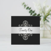 Zwart en wit zilver 21e verjaardag kaart (Staand voorkant)