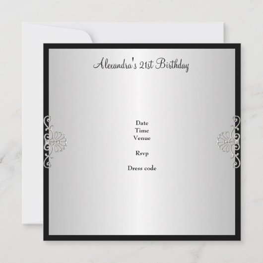 Zwart en wit zilver 21e verjaardag kaart (Achterkant)