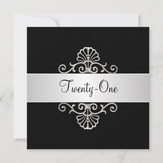 Zwart en wit zilver 21e verjaardag kaart (Voorkant)
